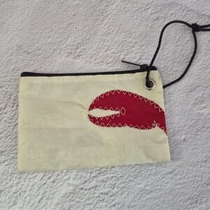 Sea Bags Maine Recycled Sail Cloth Wristlet Pouch Red Lobster Claw Cream 8x5